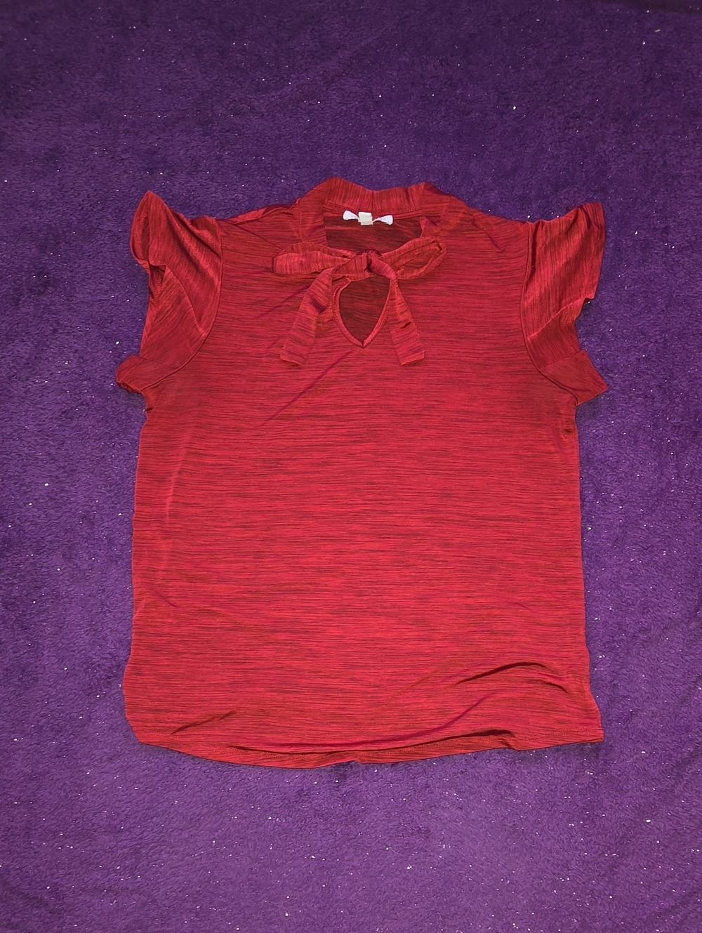 Red Tie-Neck Flutter Sleeve Blouse